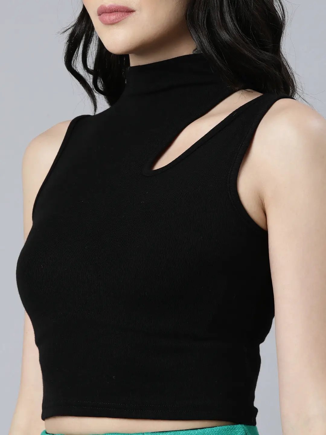 Women's Solid Black Tank Crop Top