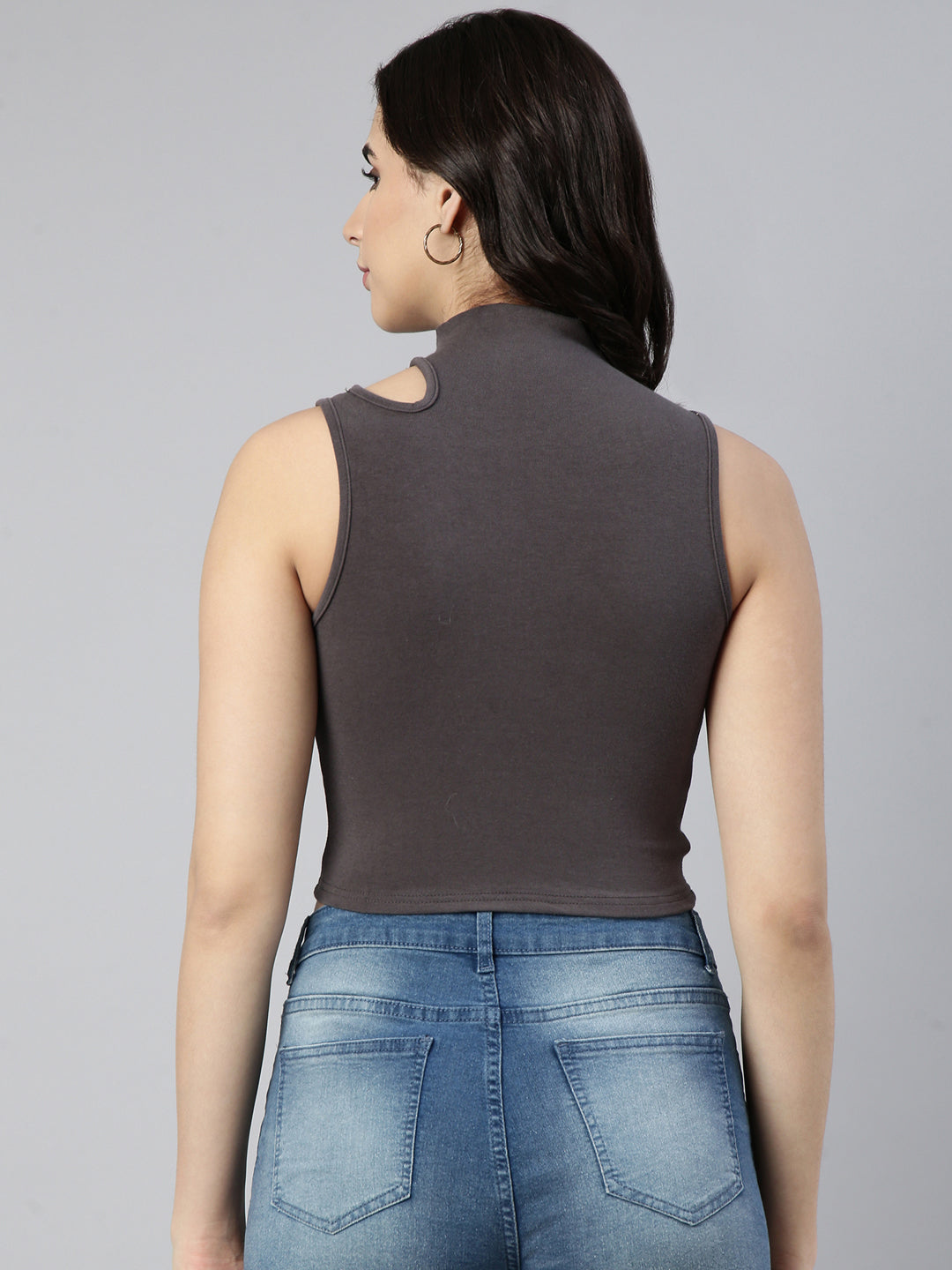 Women Solid Grey Tank Crop Top