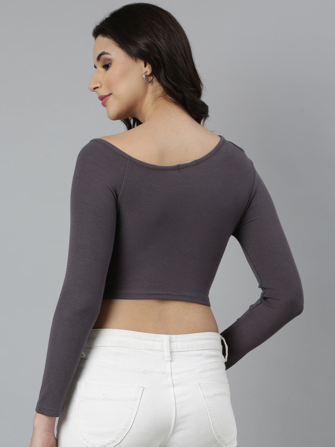 Women Solid Grey Crop Top