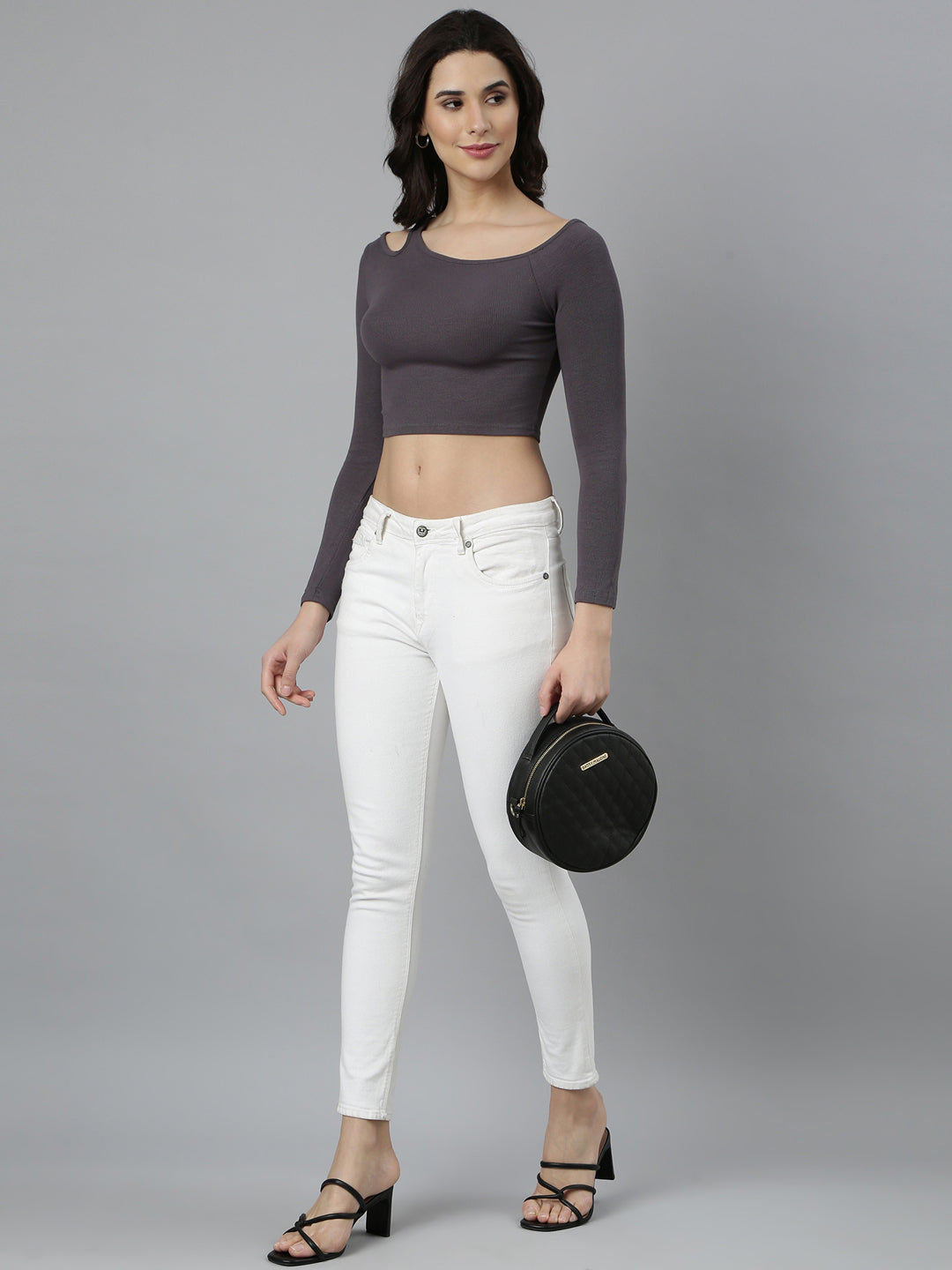 Women Solid Grey Crop Top