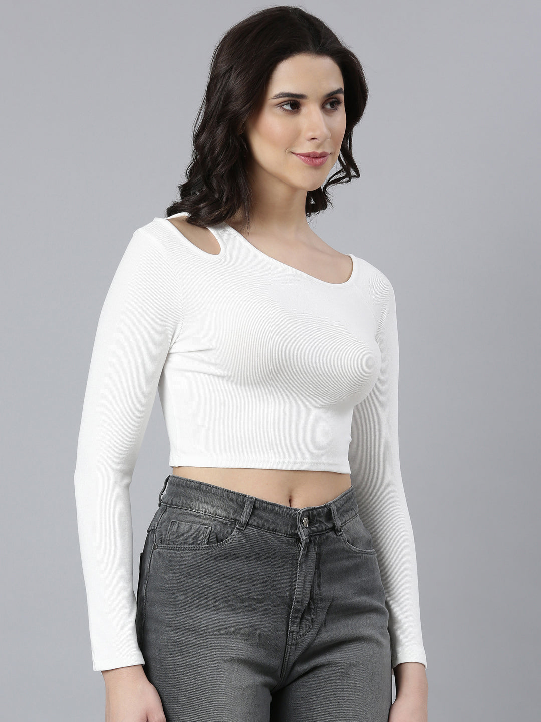 Women Solid White Crop Top