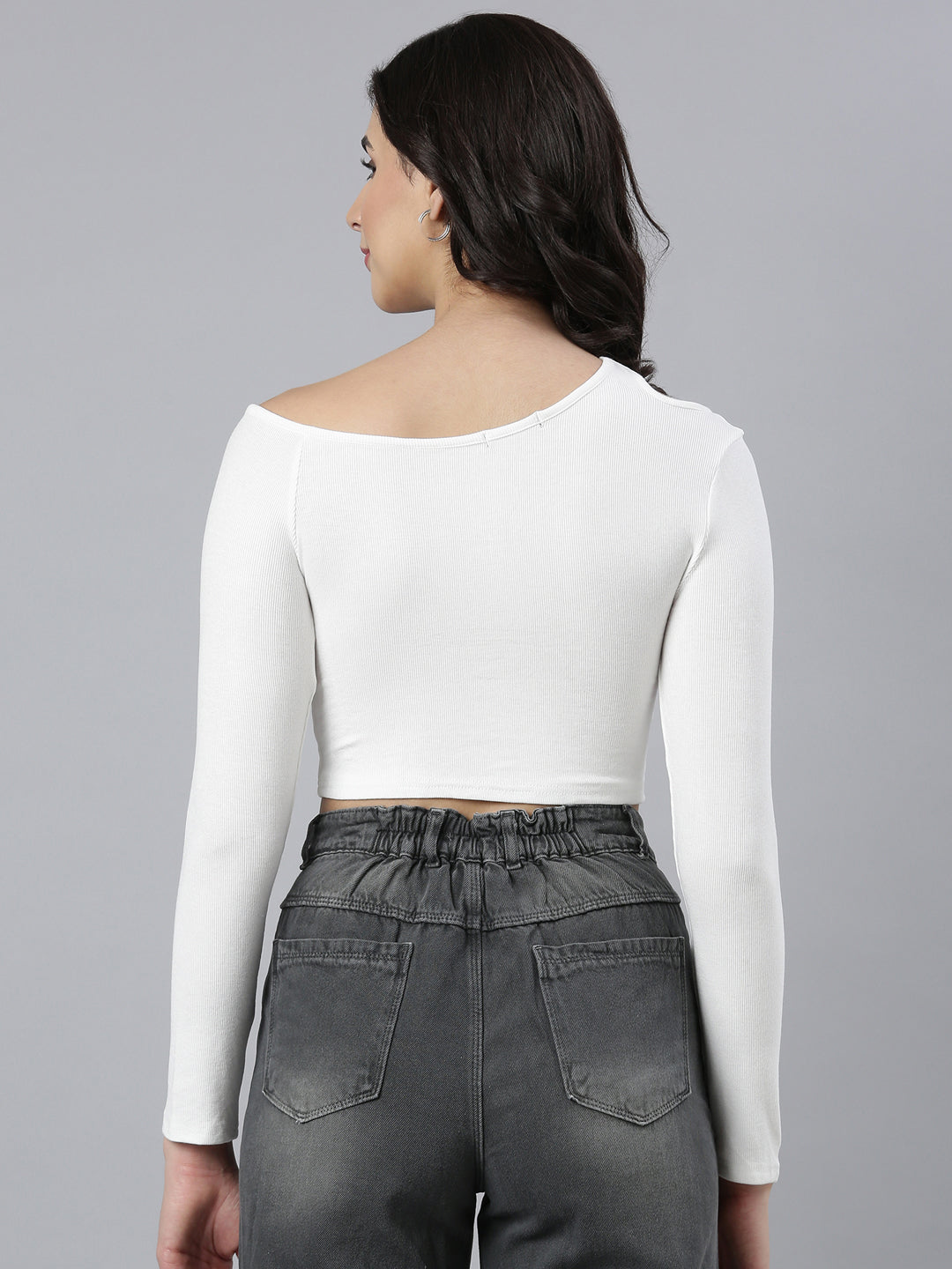 Women Solid White Crop Top