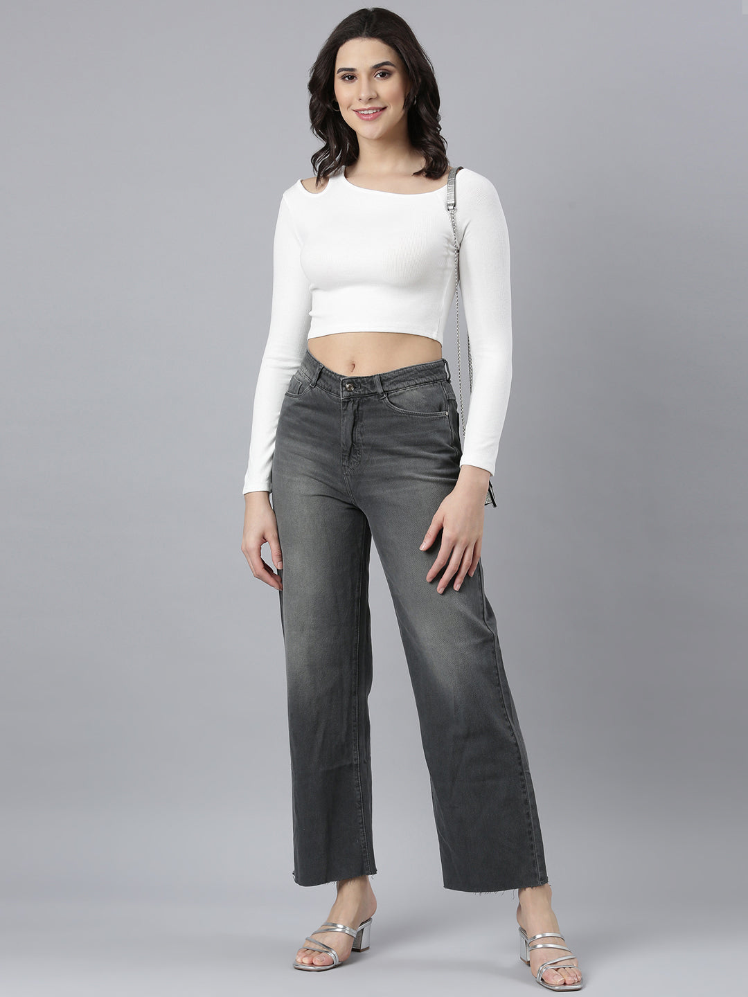 Women Solid White Crop Top