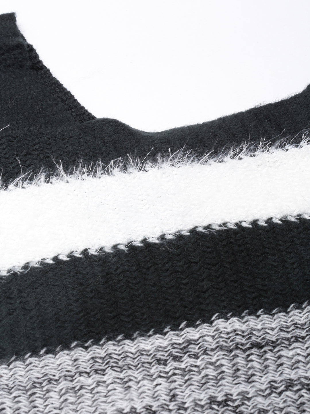 Women's Striped Black Longline Poncho