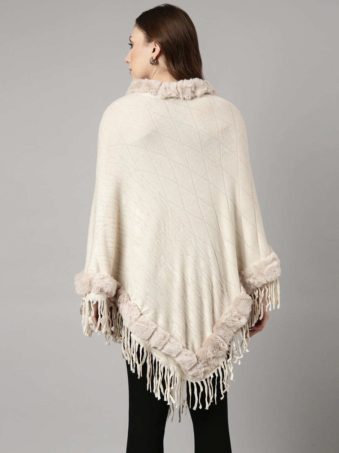 Women's Solid Cream Longline Poncho