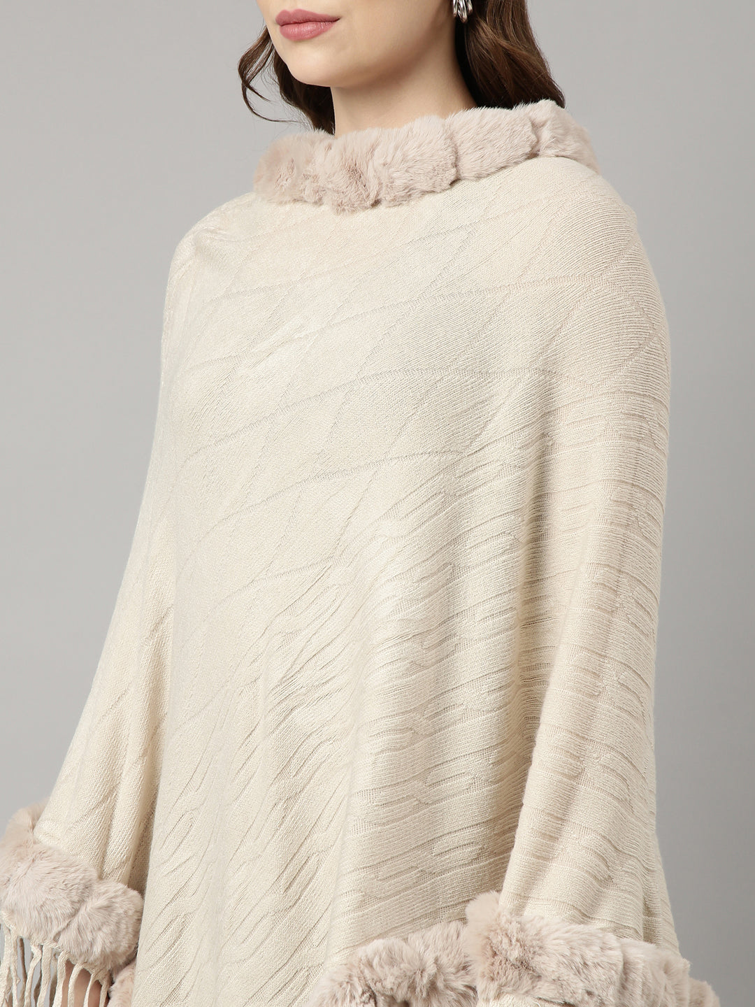 Women's Solid Cream Longline Poncho