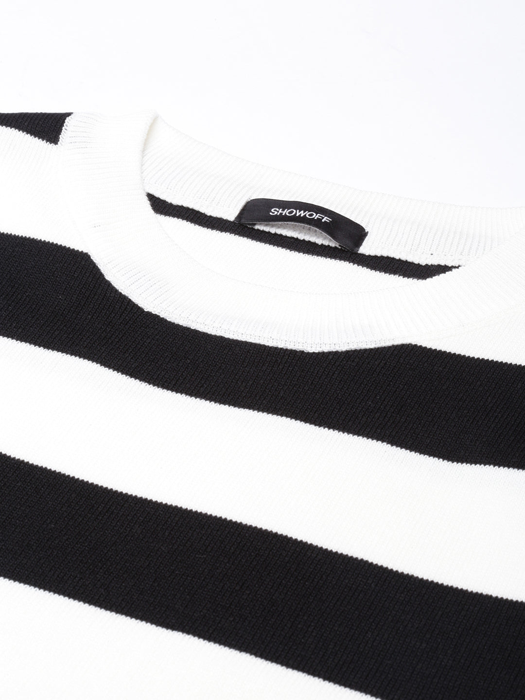 Women's Black Horizontal Stripes Fitted Crop Top