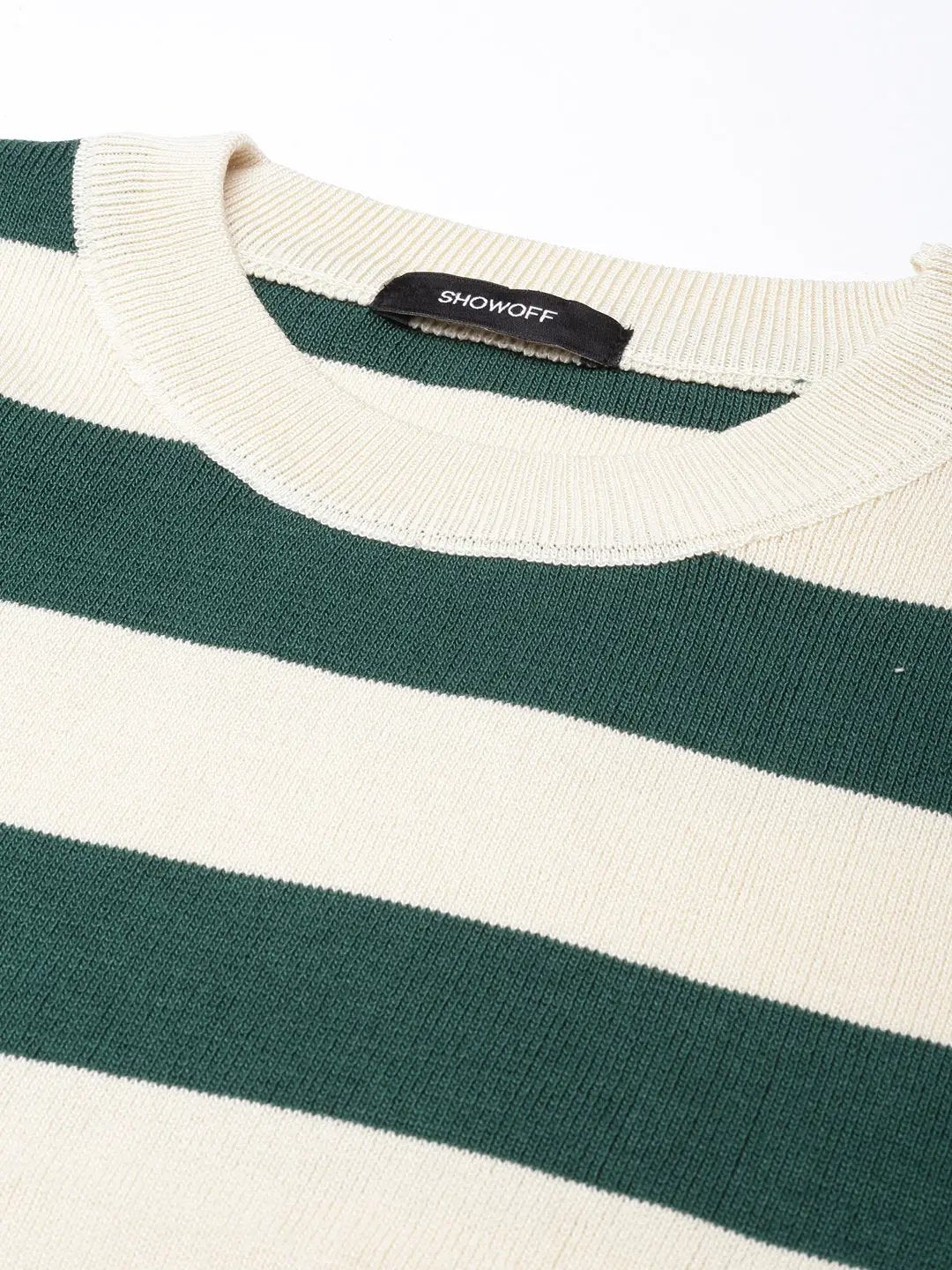 Women's Green Horizontal Stripes Fitted Crop Top