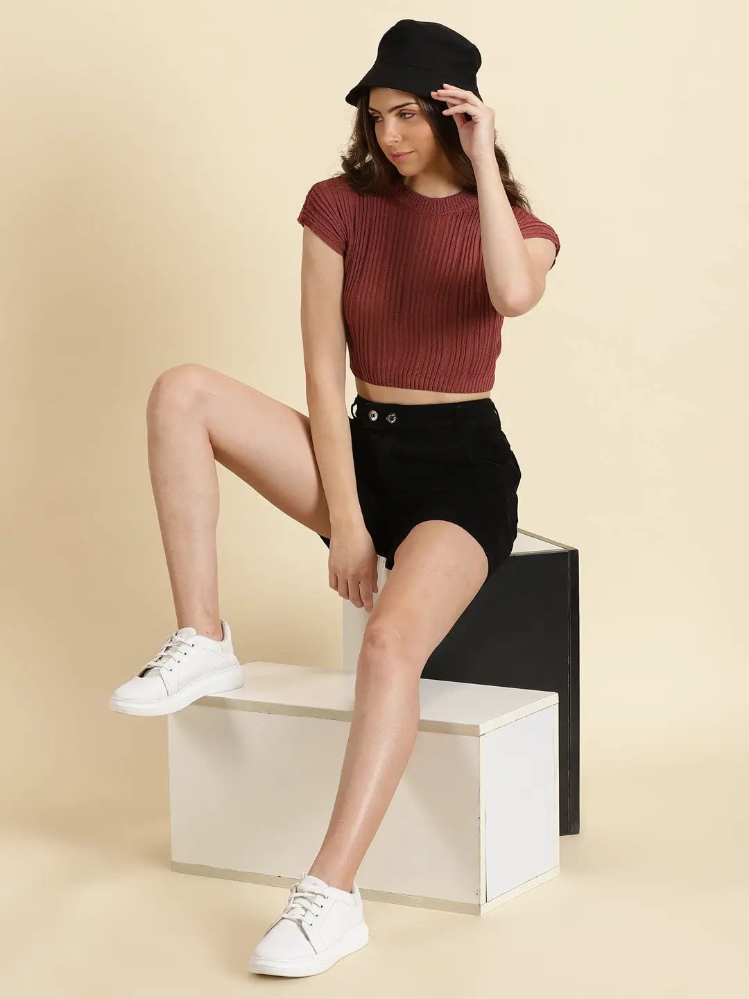 Women's Rust Solid Crop Top