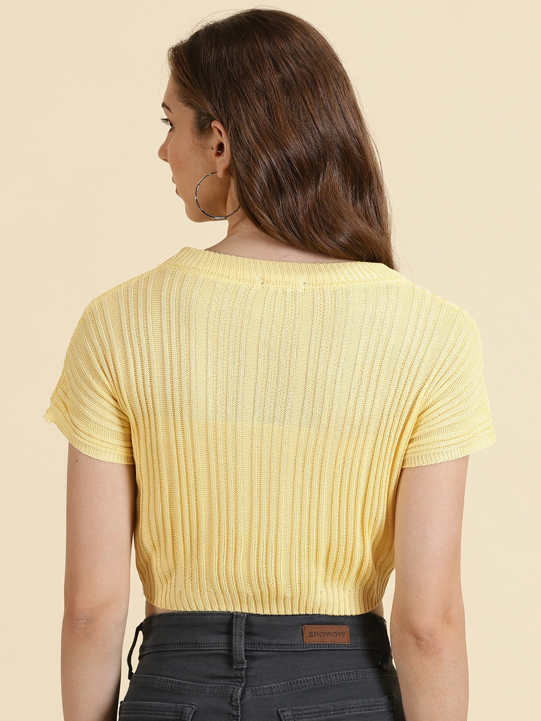 Women's Yellow Solid Crop Top