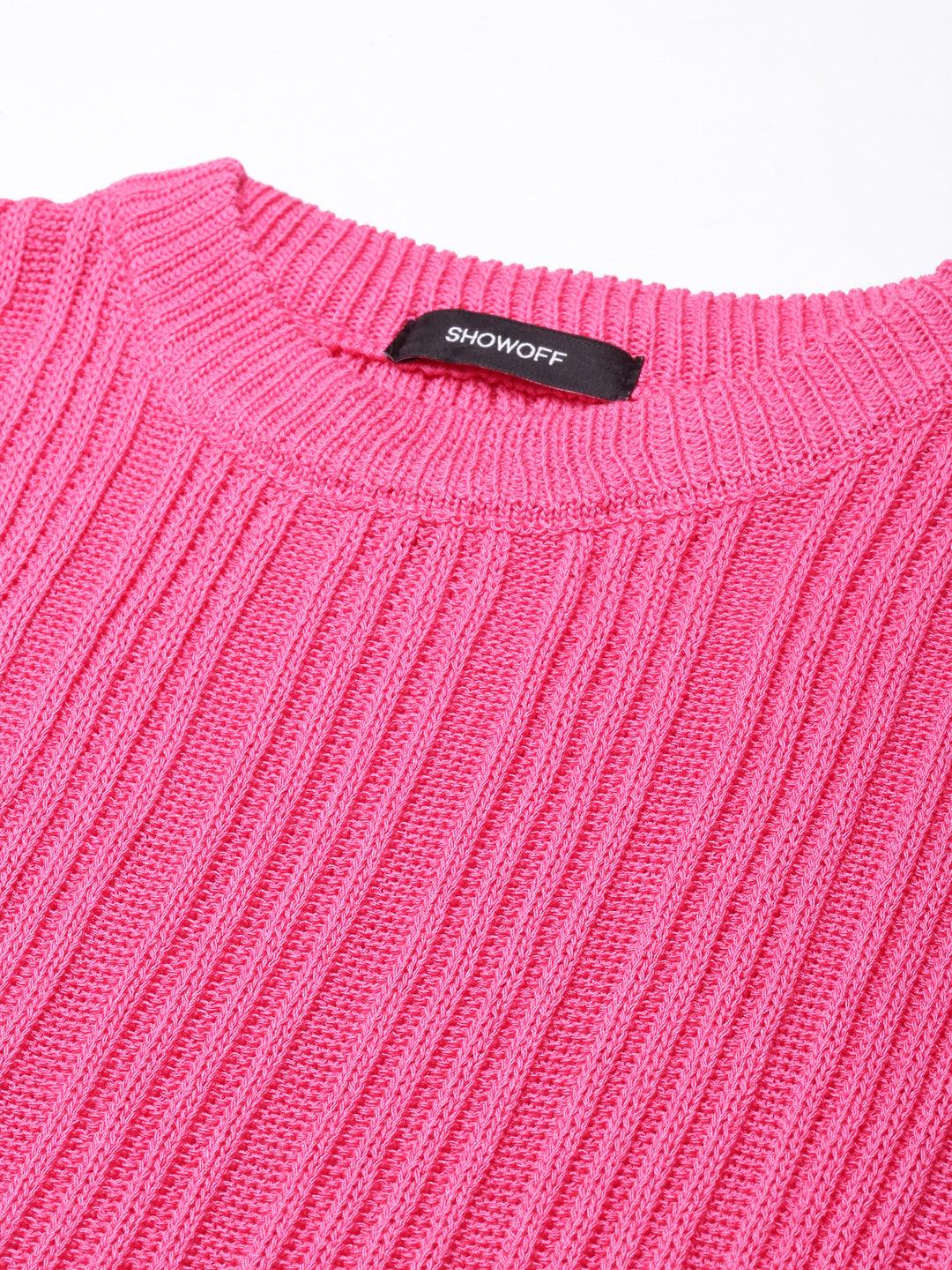 Women's Pink Self Design Fitted Crop Top