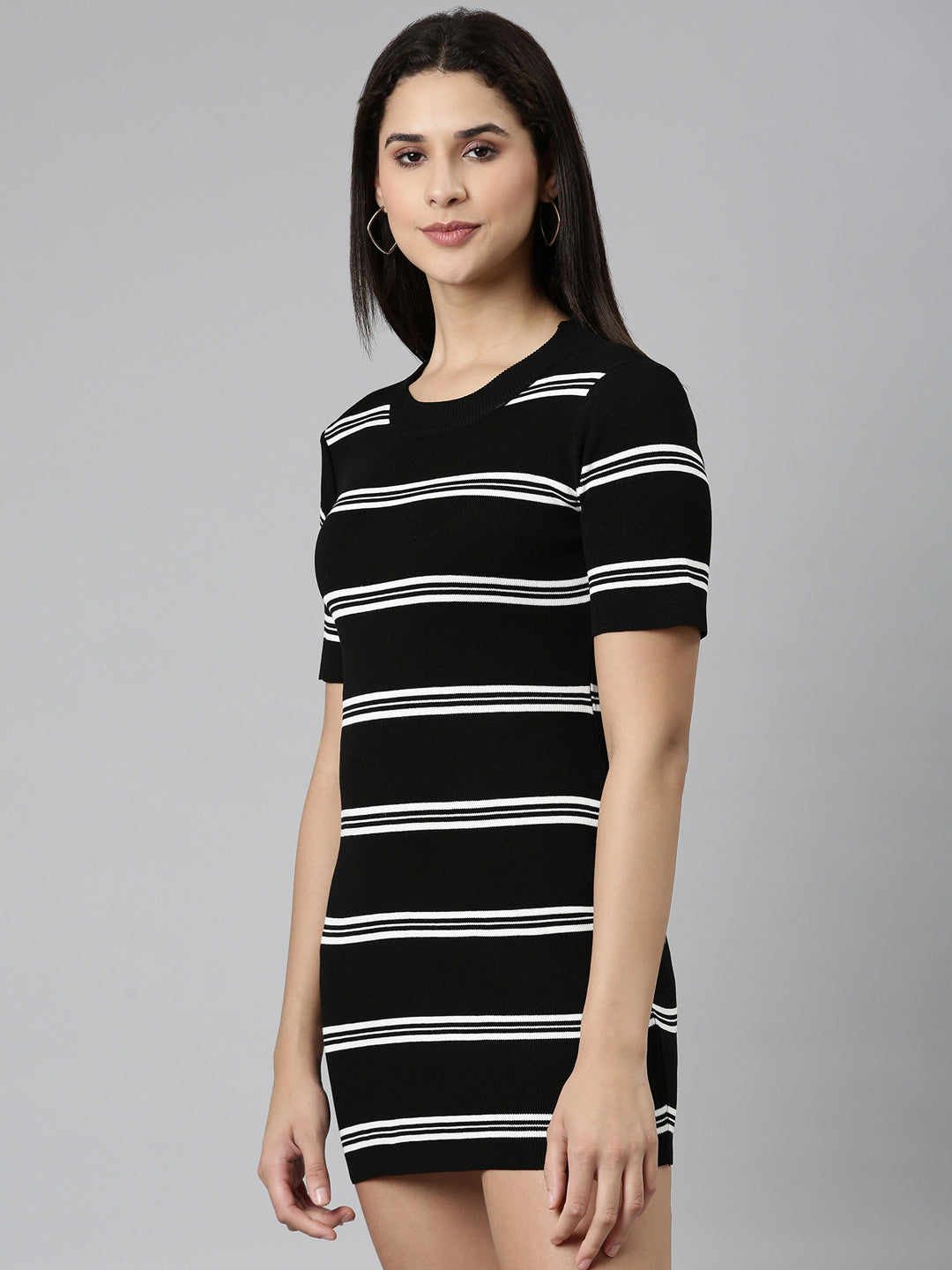 Women Black Striped Bodycon Dress