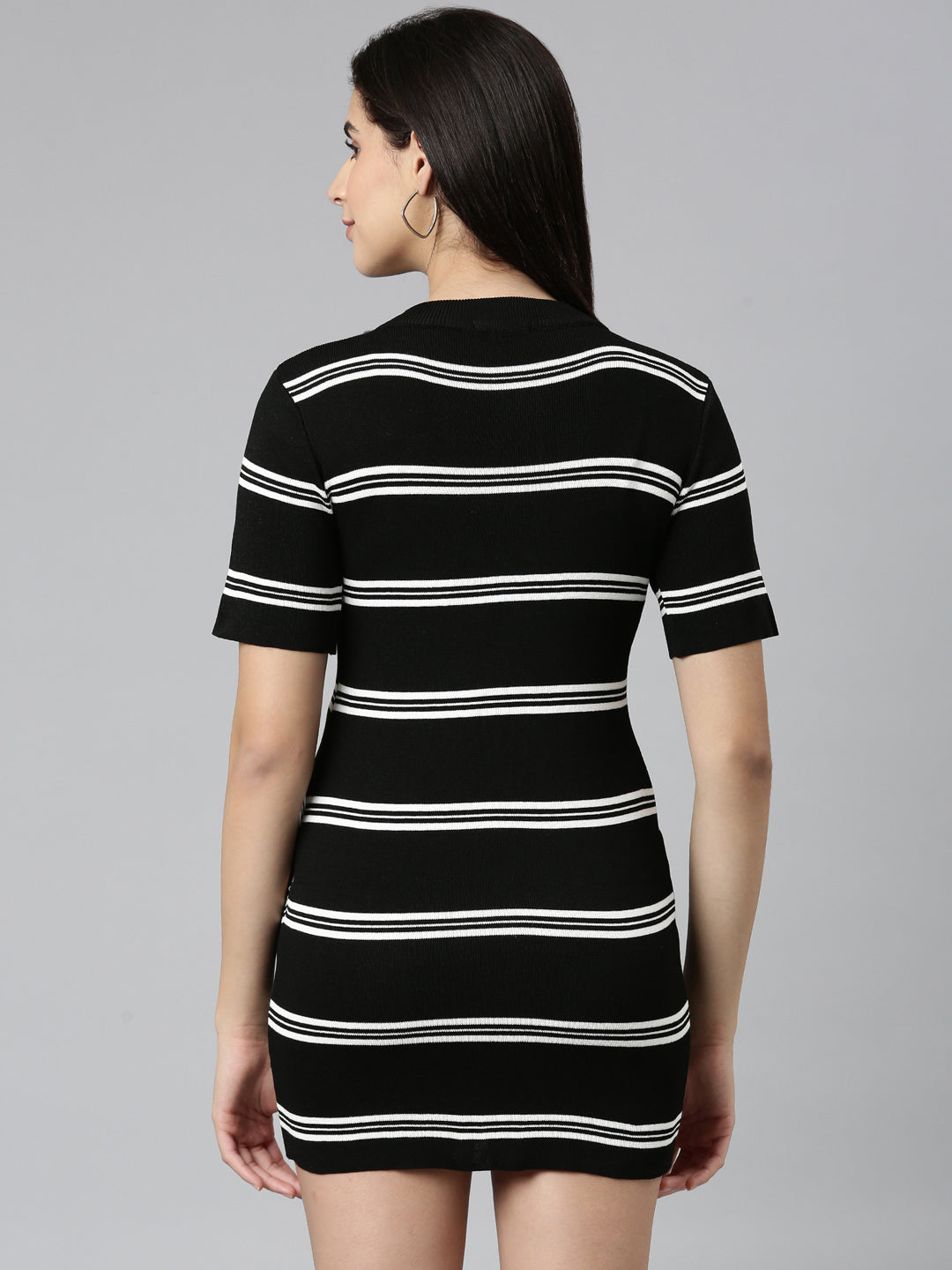 Women Black Striped Bodycon Dress