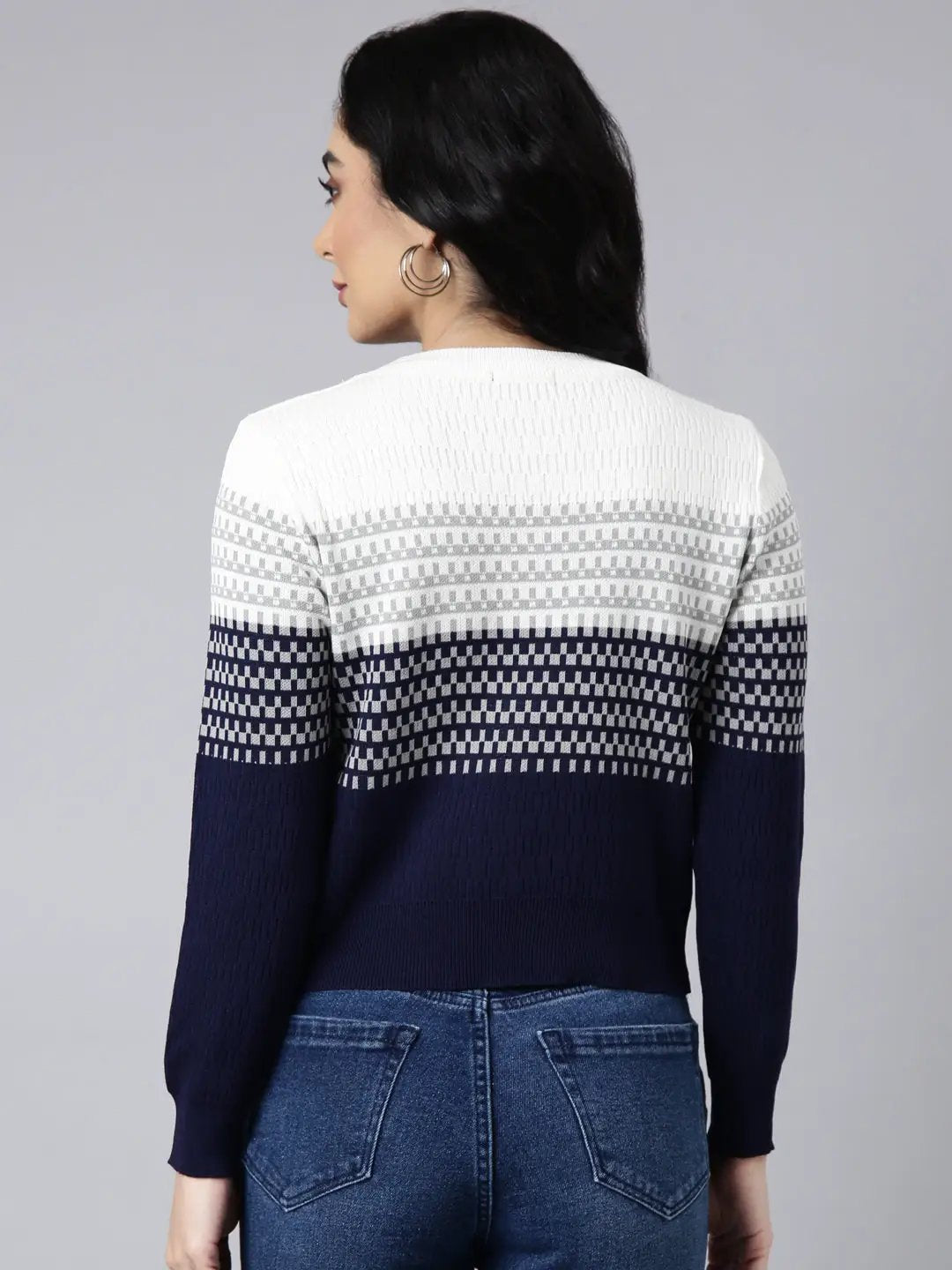 Women's Navy Blue Geometric Fitted Top