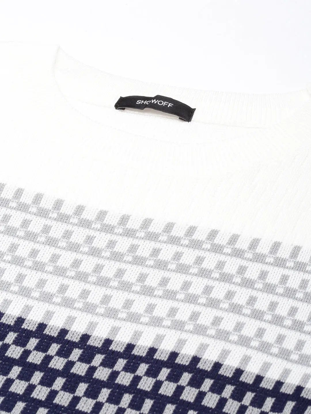 Women's Navy Blue Geometric Fitted Top