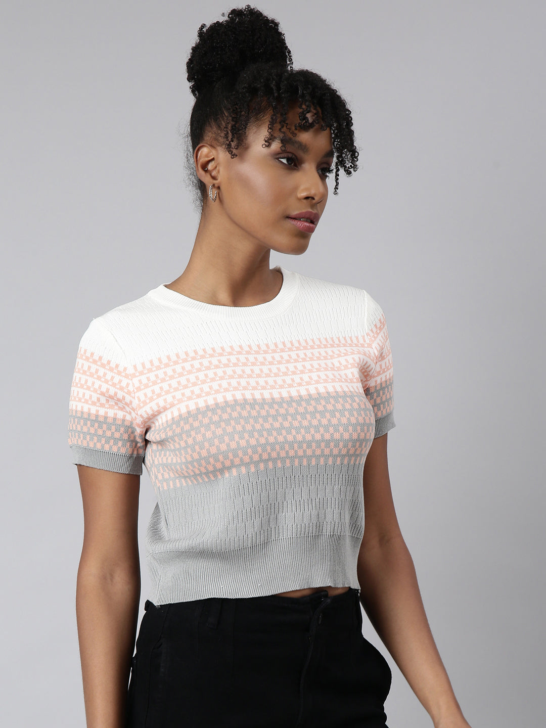 Women's Grey Geometric Fitted Top