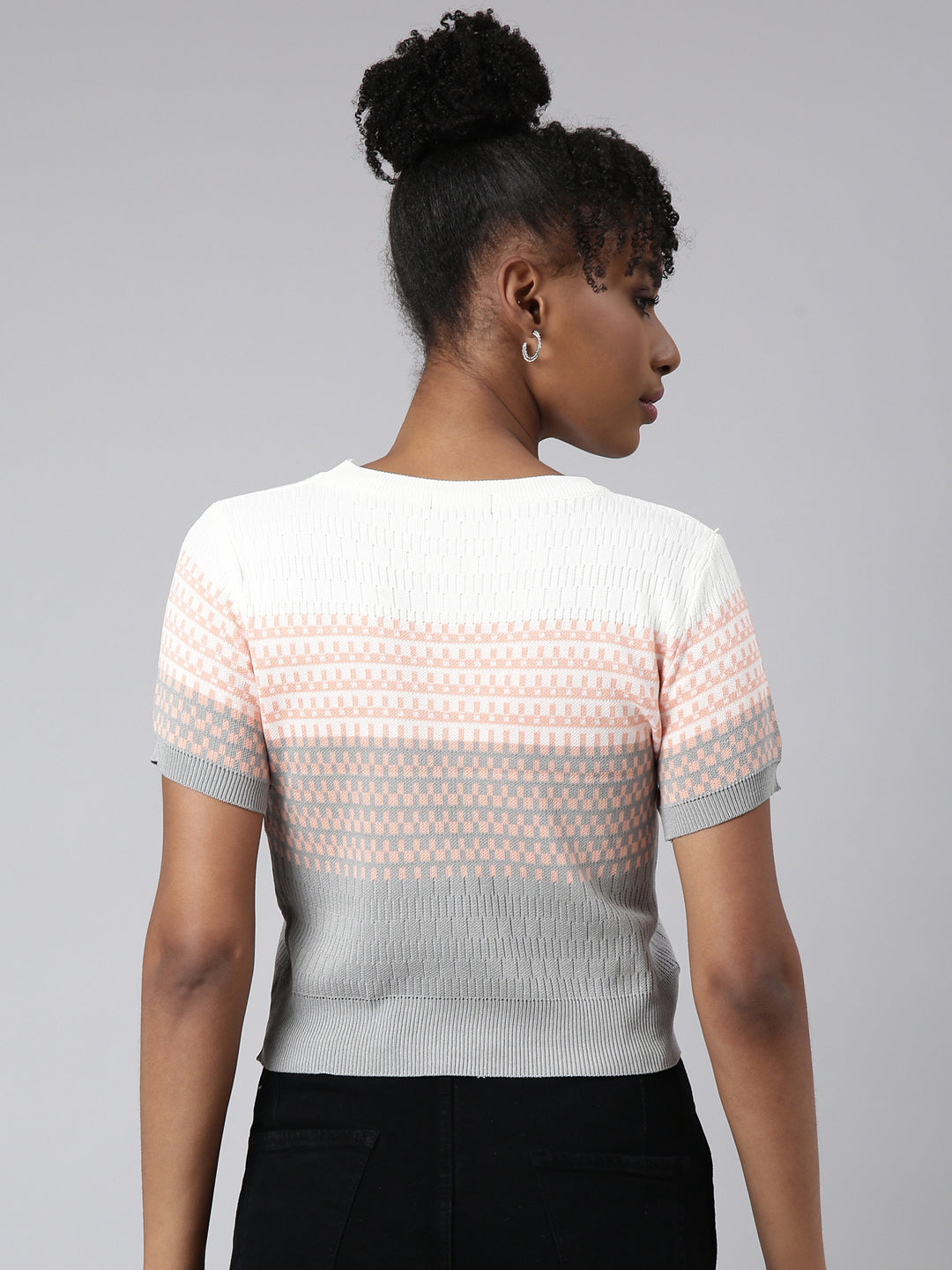 Women's Grey Geometric Fitted Top
