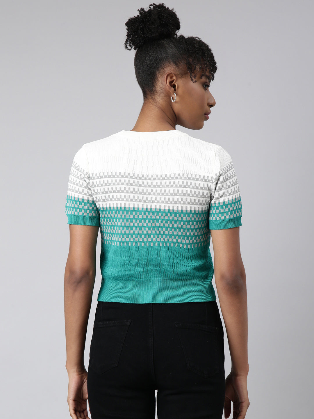 Women's Turquoise Blue Geometric Fitted Top