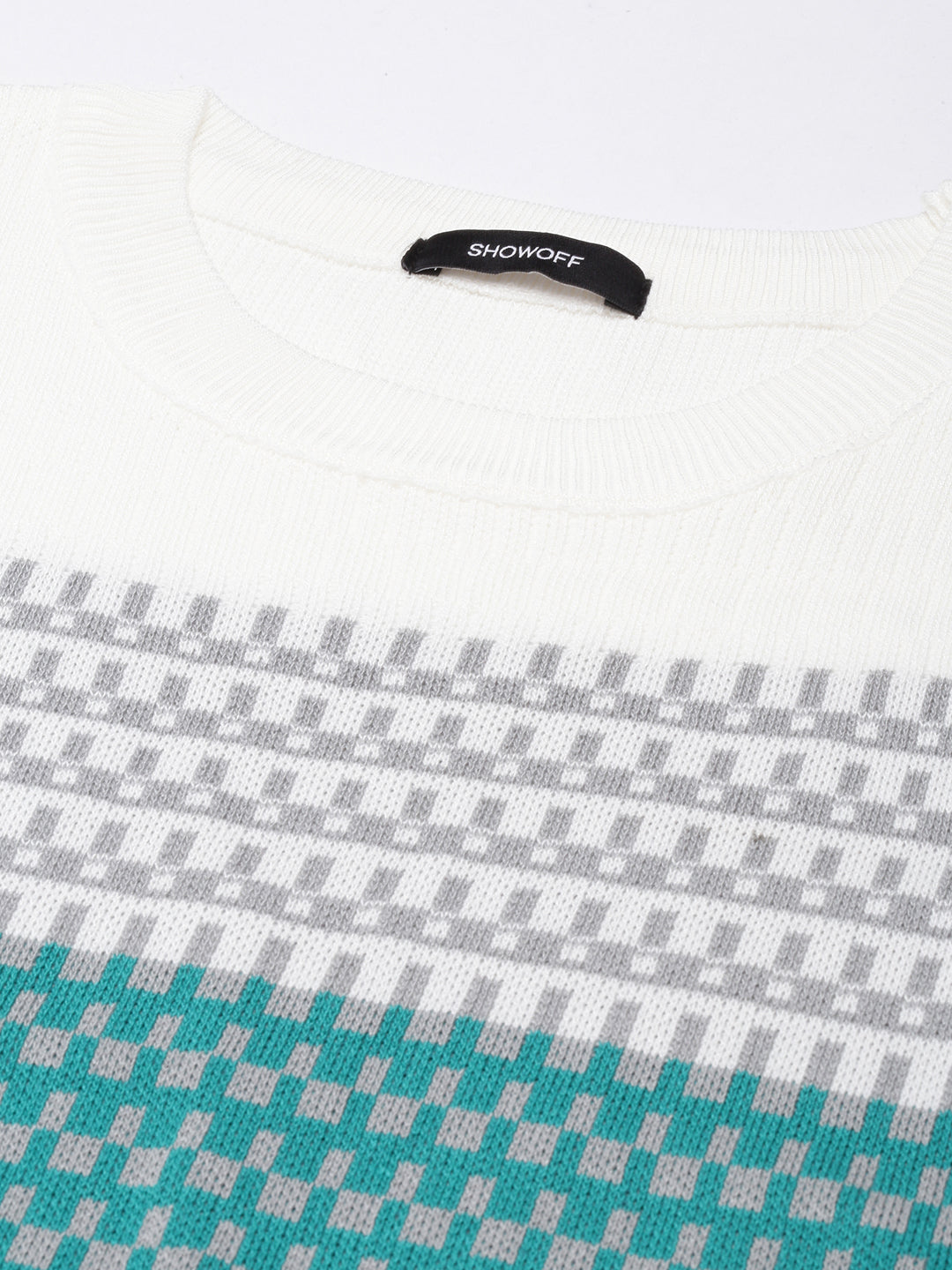 Women's Turquoise Blue Geometric Fitted Top