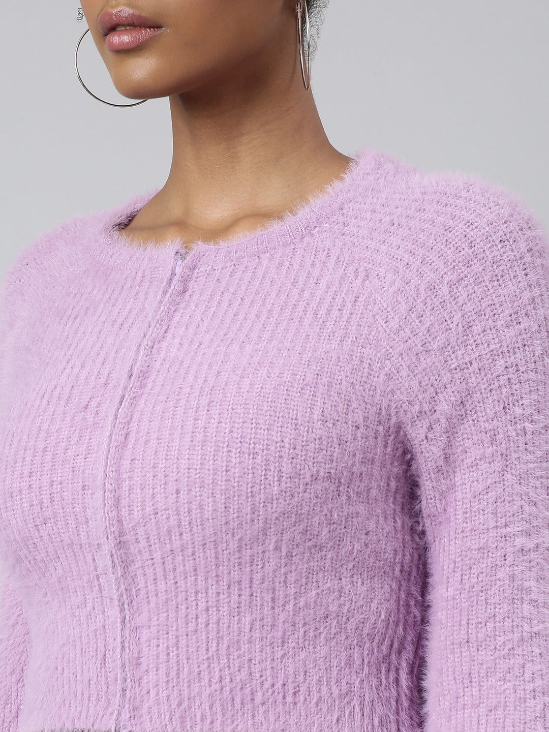 Women Solid Lavender Crop Cardigan