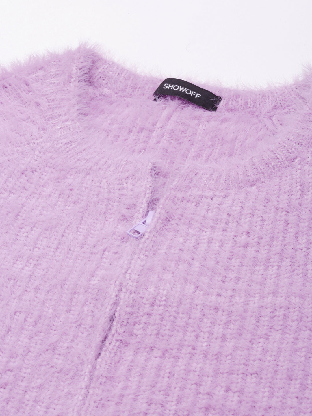 Women Solid Lavender Crop Cardigan