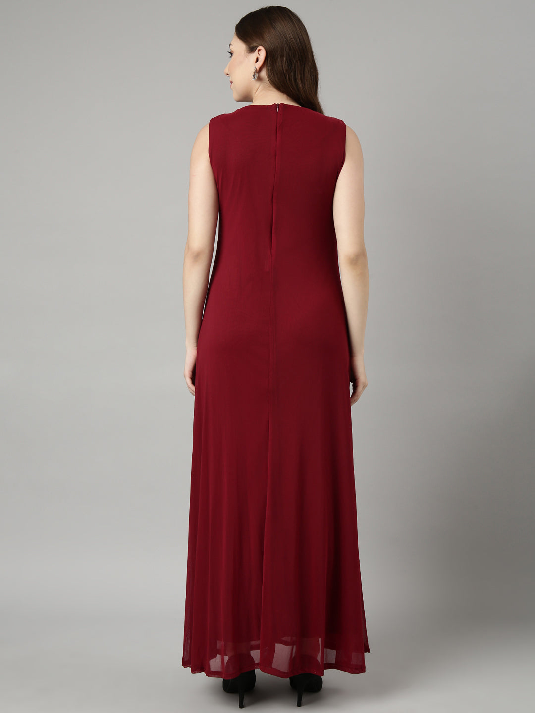 Women's Maroon Solid Maxi Dress