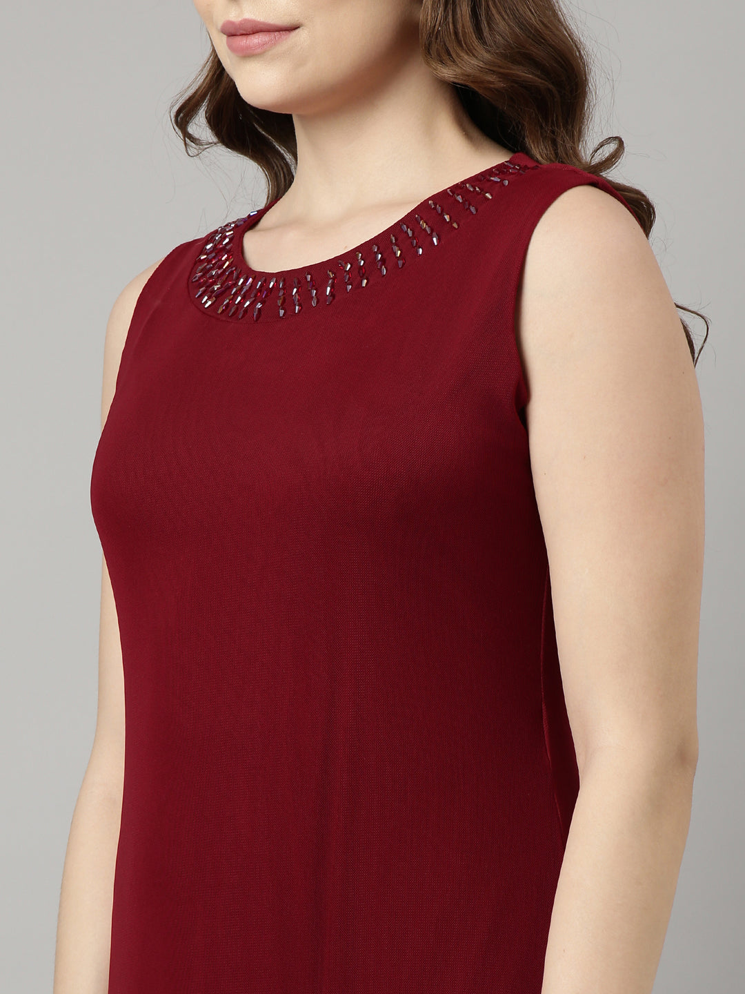 Women's Maroon Solid Maxi Dress