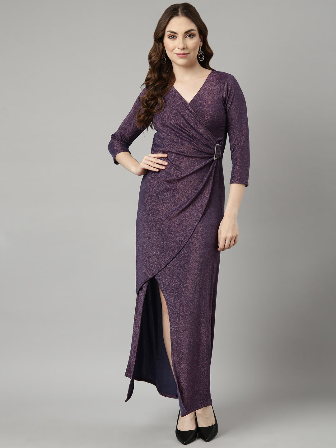 Women Purple Solid Wrap Dress