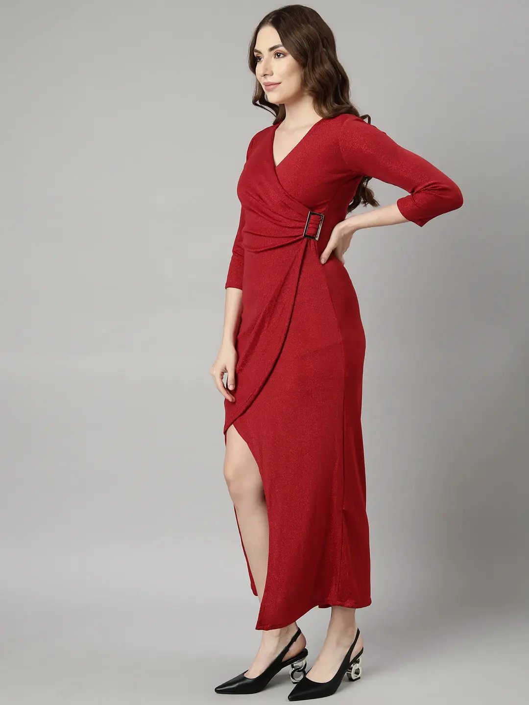 Shop Women's Red Maxi Wrap Party Wear Dress| Showoffff Shop Women's Red Maxi Wrap Party Wear Dress| Showoffff