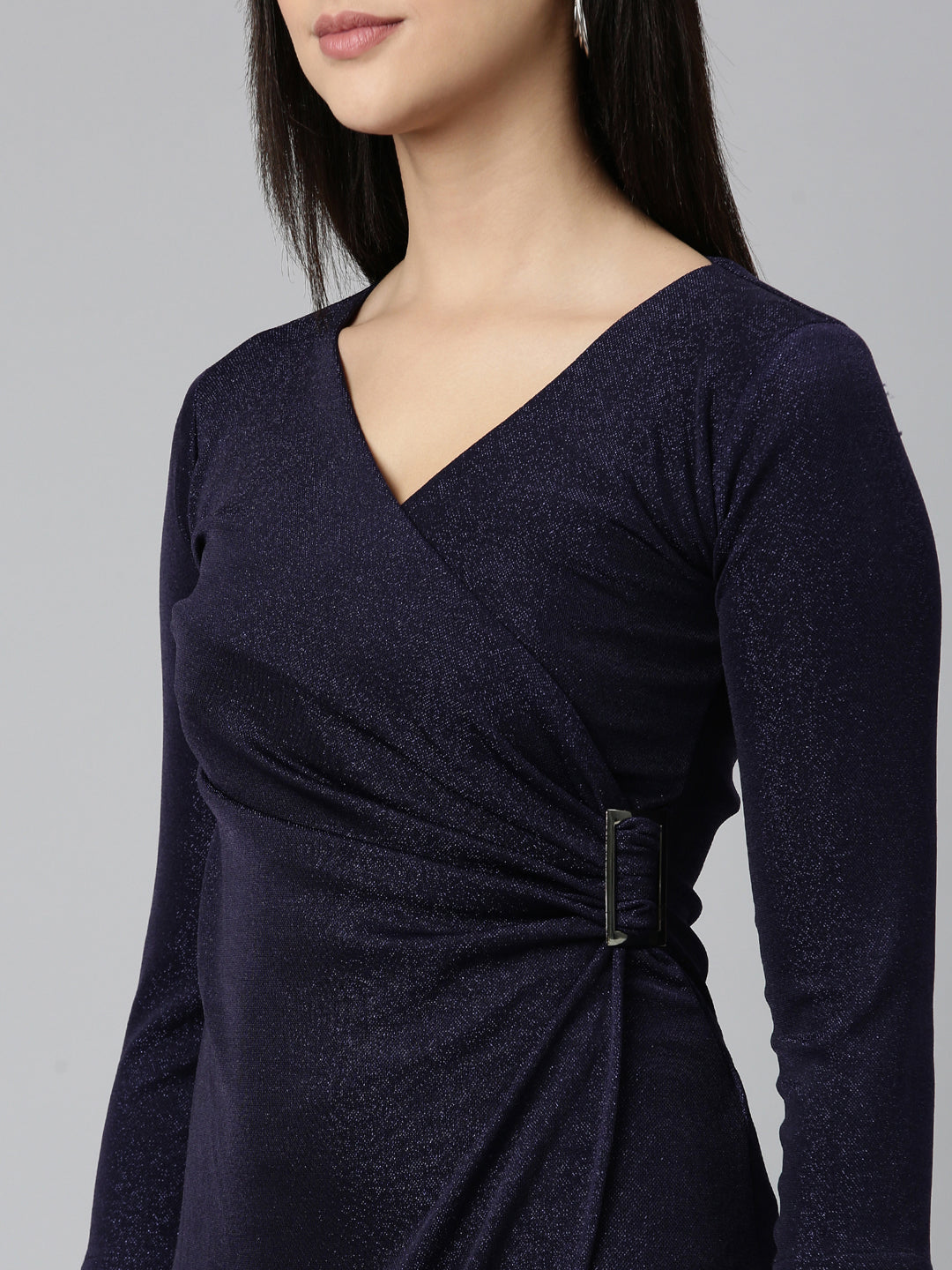 Women's Navy Blue Embellished Wrap Dress