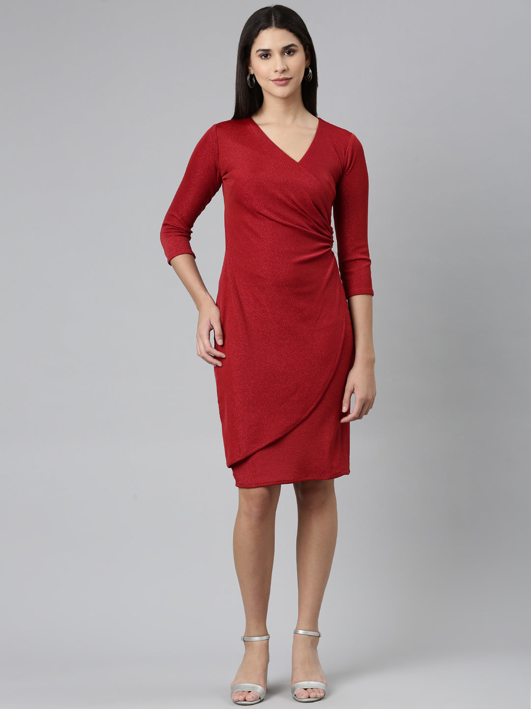 Women's Red Embellished Wrap Dress