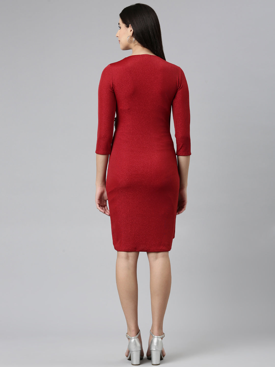 Women's Red Embellished Wrap Dress