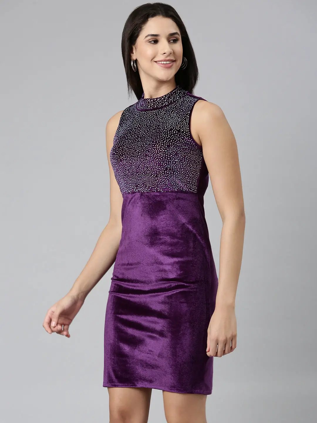 Women's Purple Embellished Sheath Dress