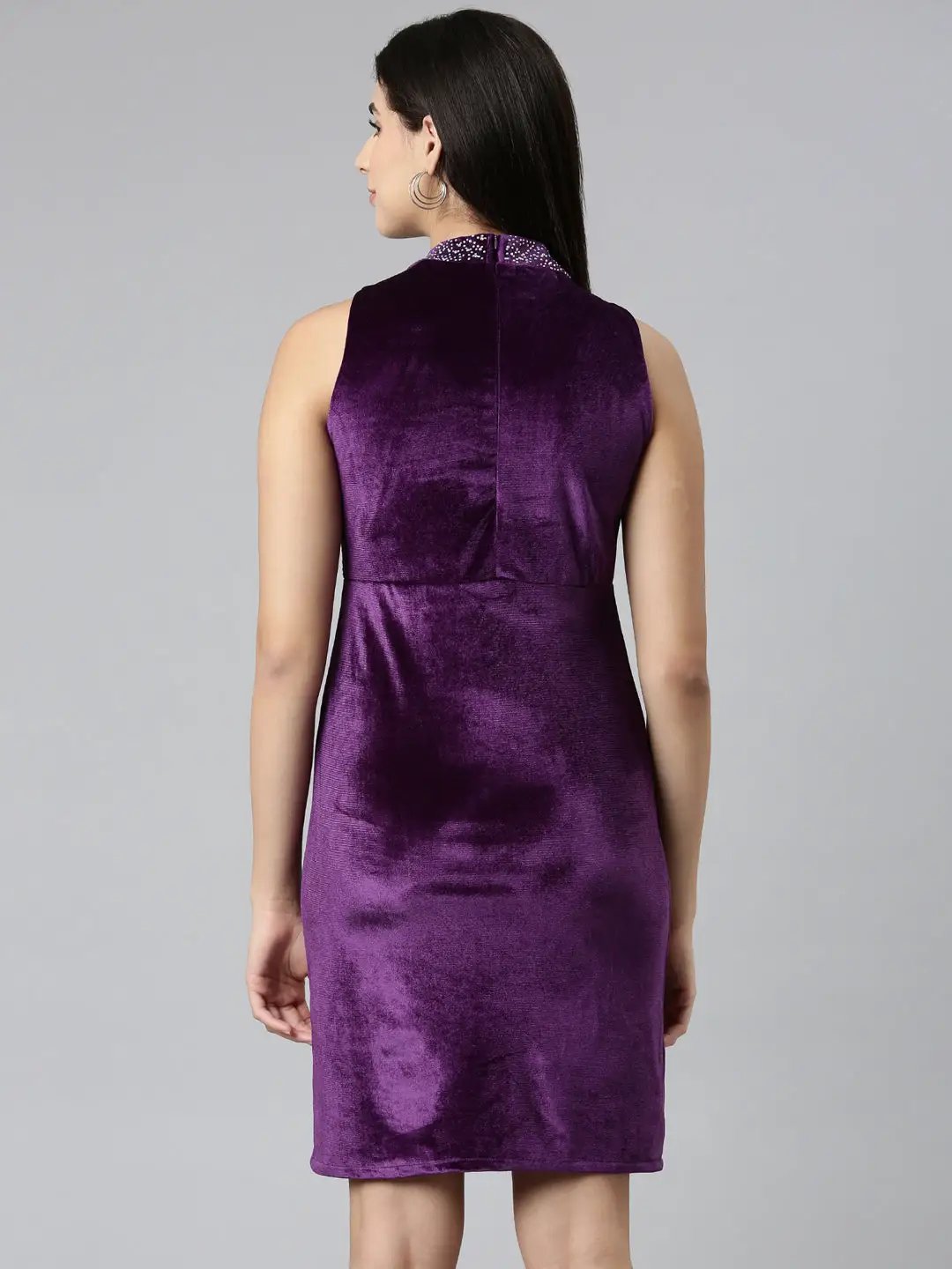 Women's Purple Embellished Sheath Dress