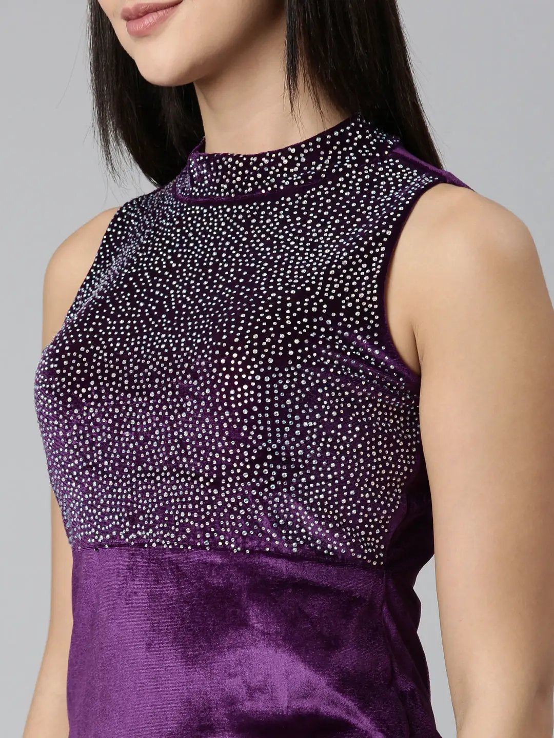 Women's Purple Embellished Sheath Dress
