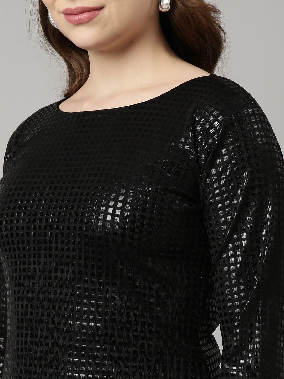 Women's Black Embellished Round Neck Bodycon Dress