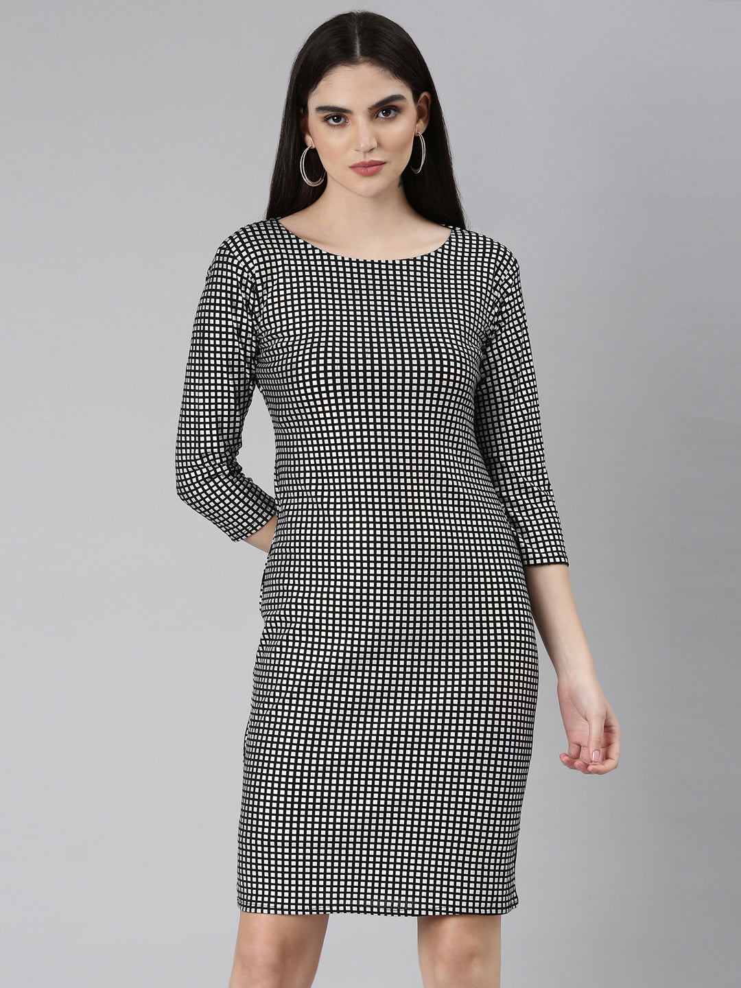 Women Silver Checked Bodycon Dress