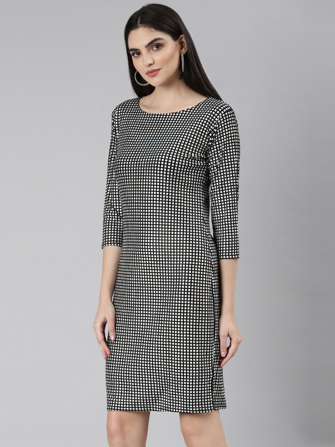 Women Silver Checked Bodycon Dress