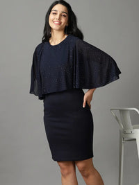 Women's Navy Blue Solid Bodycon Dress