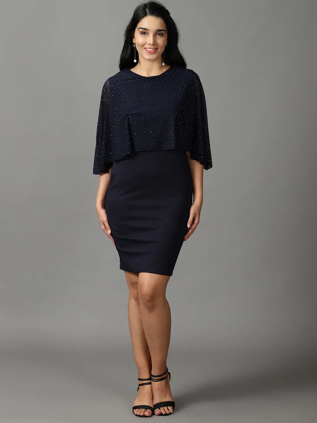 Women's Navy Blue Solid Bodycon Dress
