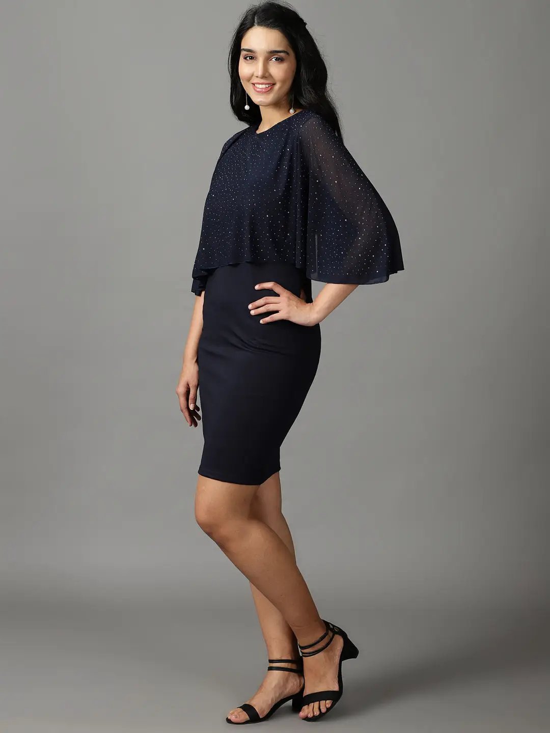 Women's Navy Blue Solid Bodycon Dress