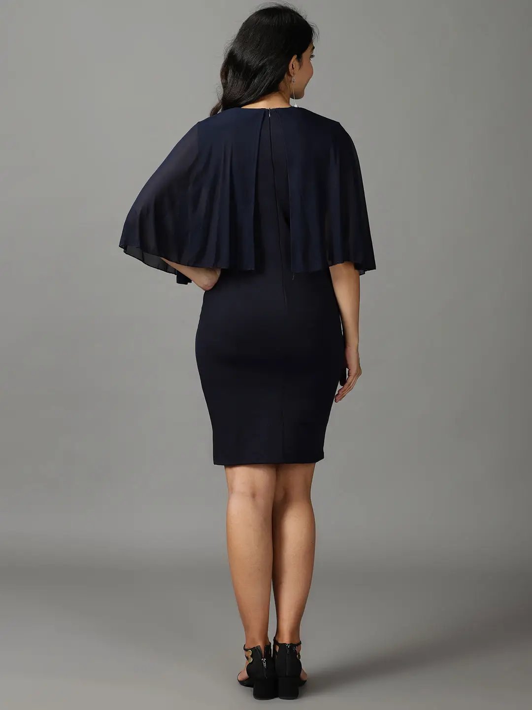 Women's Navy Blue Solid Bodycon Dress