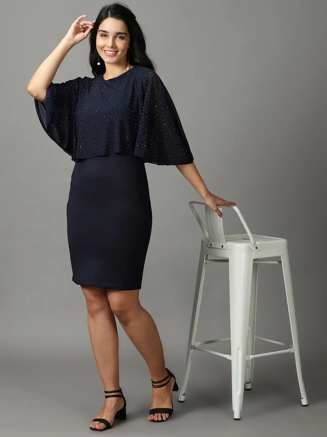 Women's Navy Blue Solid Bodycon Dress