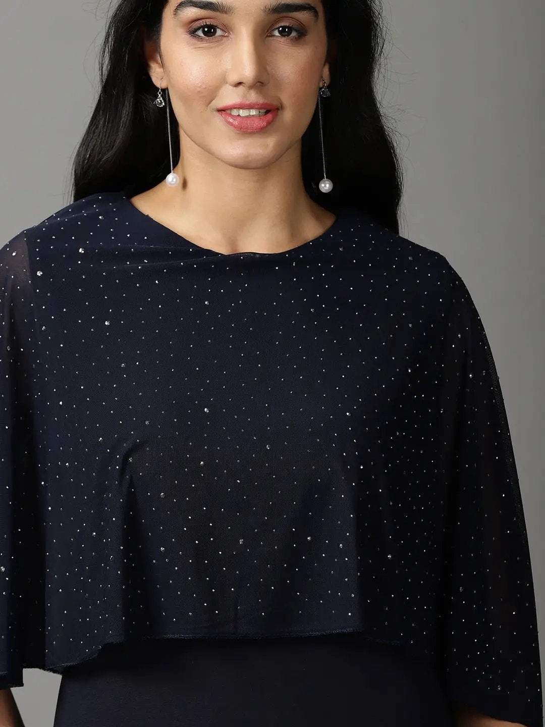 Women's Navy Blue Solid Bodycon Dress