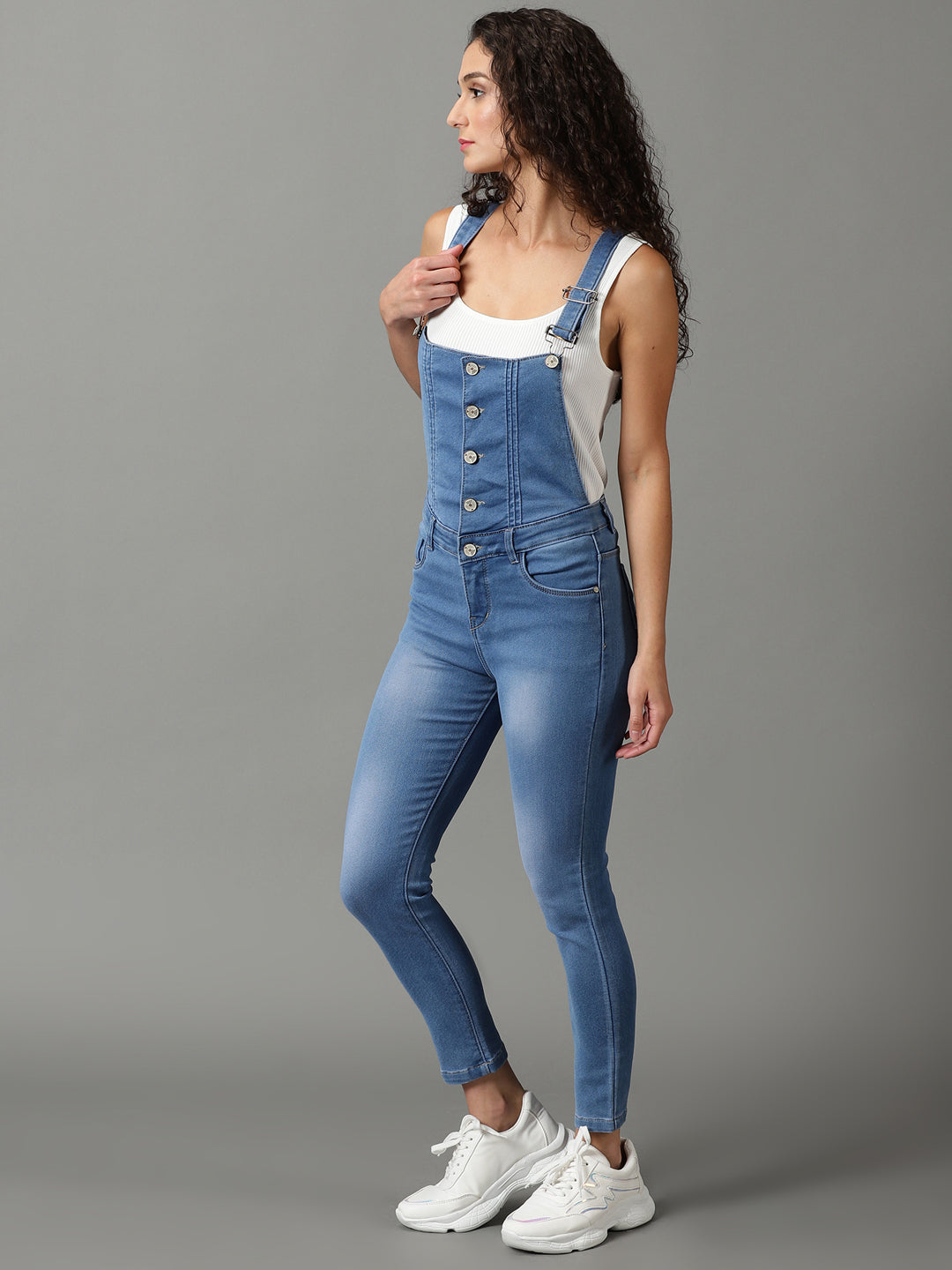 Women's Blue Solid Dungaree