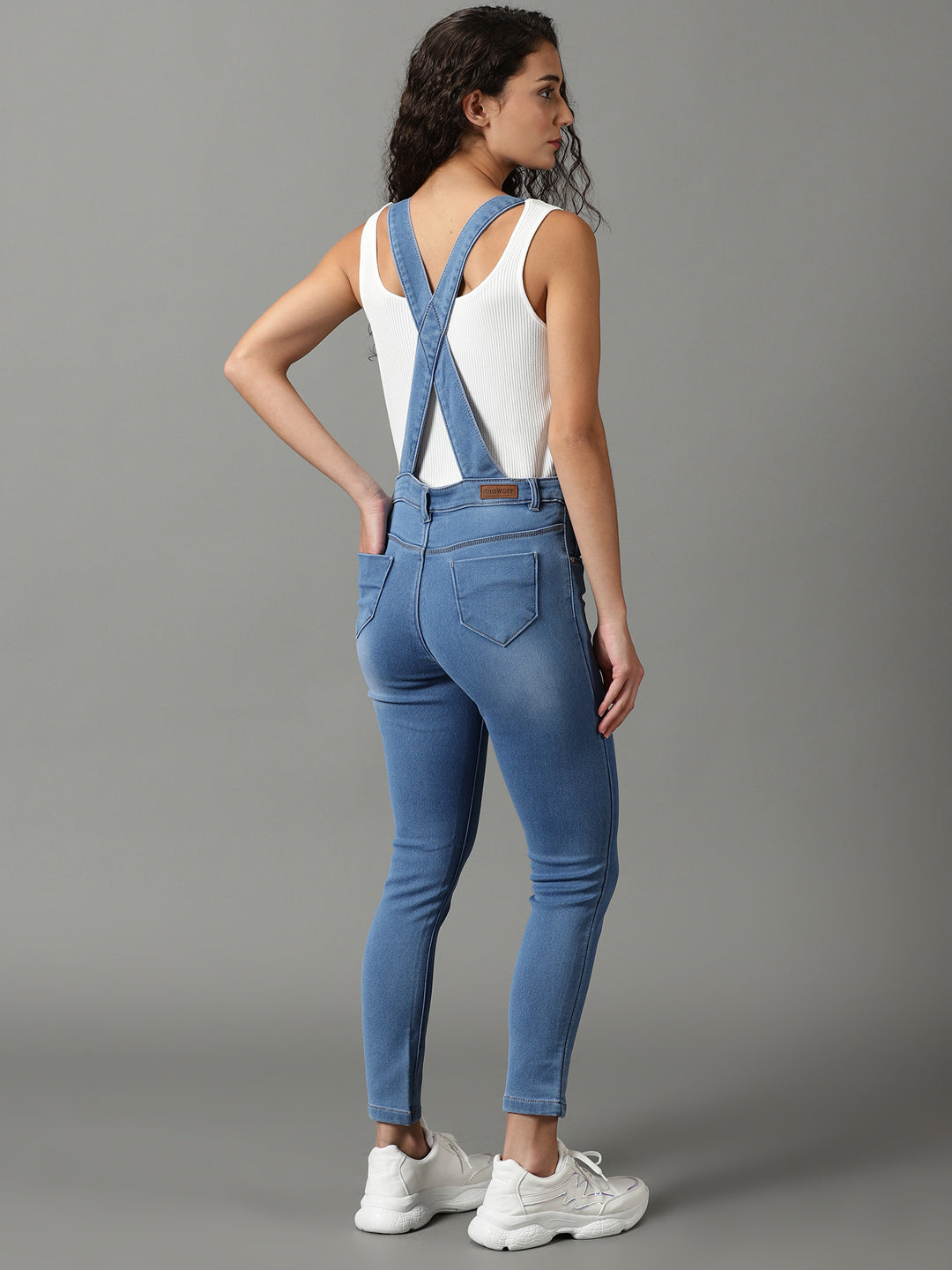 Women's Blue Solid Dungaree