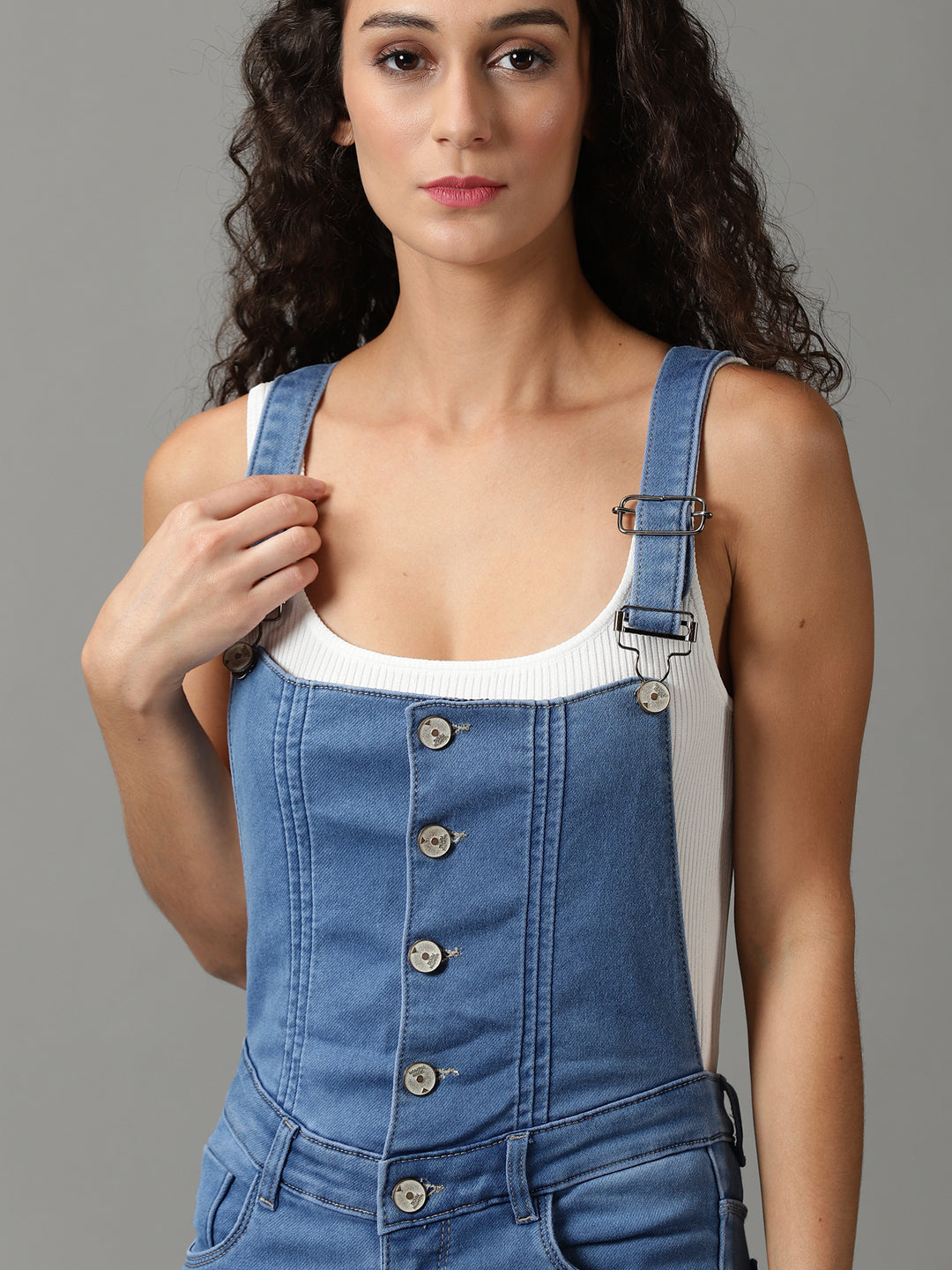 Women's Blue Solid Dungaree