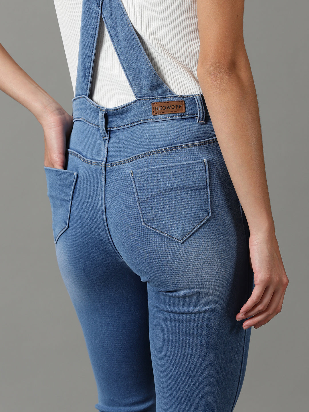 Women's Blue Solid Dungaree