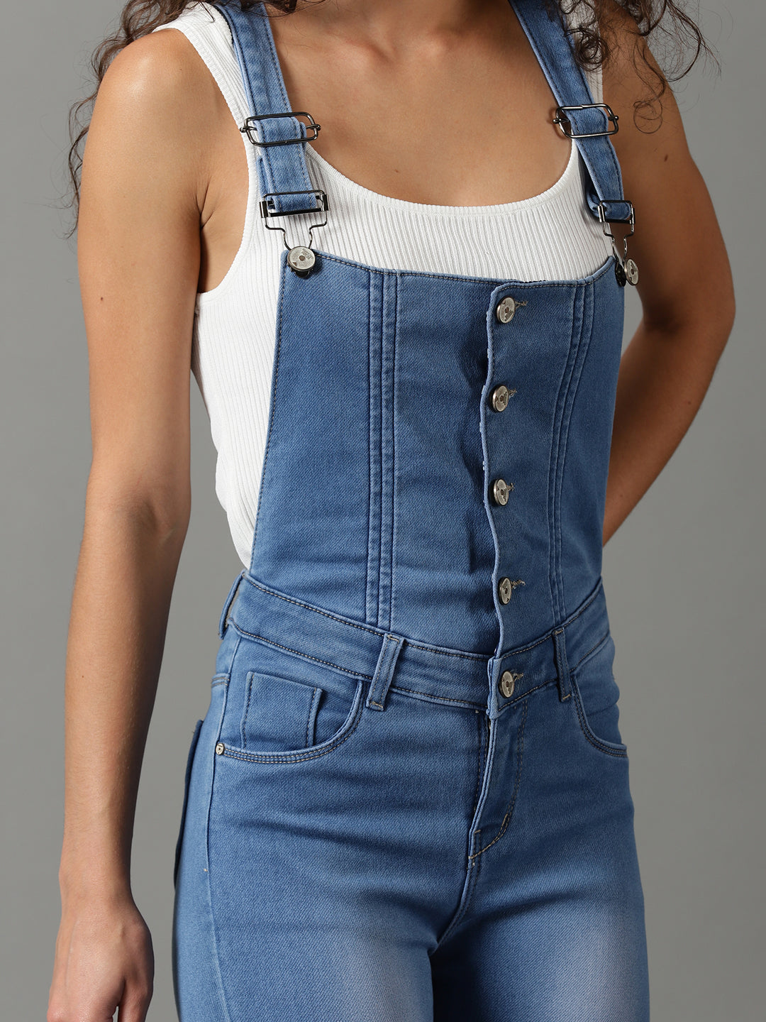 Women's Blue Solid Dungaree