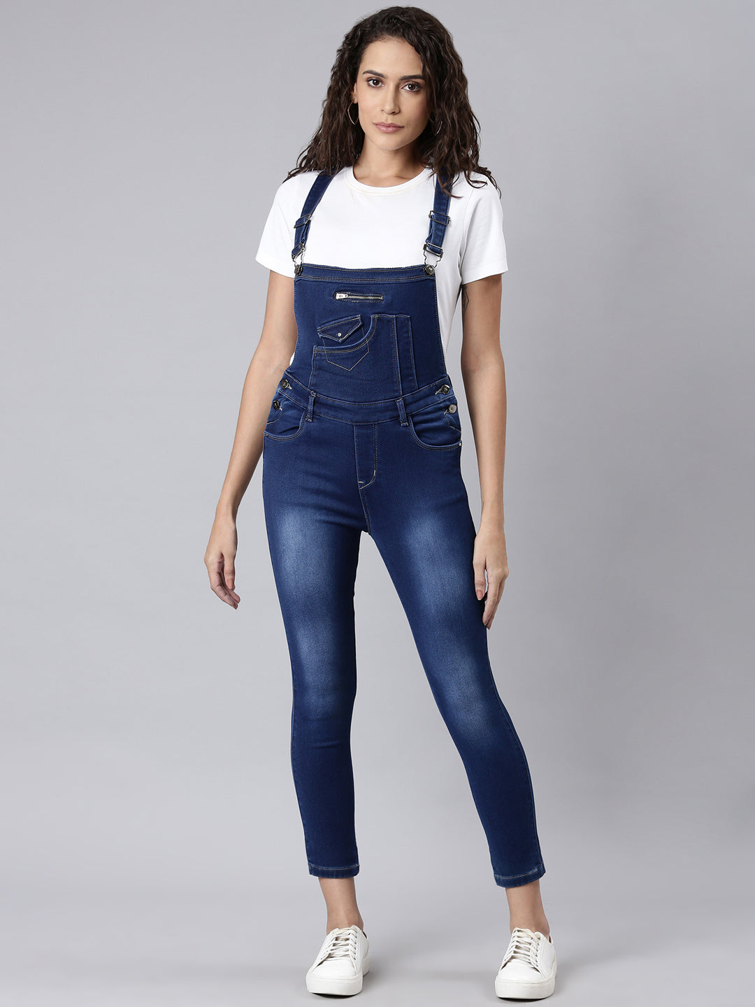 Women Blue Solid Dungaree